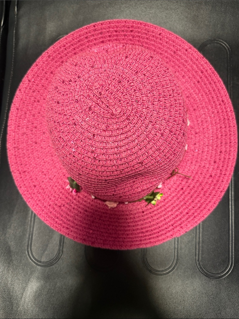 Women’s Pink Straw Sun Hat with Floral Trim